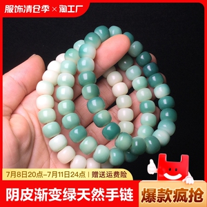 阴皮渐变绿天然菩提根手链菩提子手串文玩手持男绕指柔盘玩佛珠女