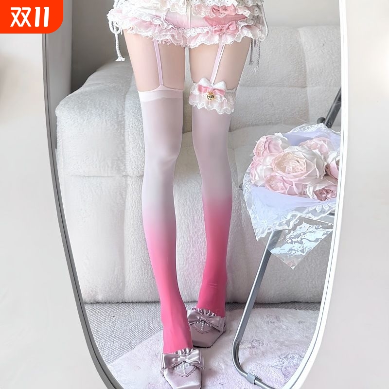 渐变粉色丝袜情调甜美lolita女白丝多巴胺丝袜性感糖果色连裤袜
