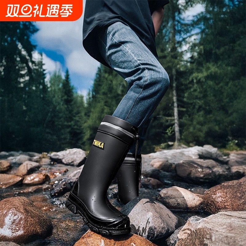 中筒束口男雨鞋防滑防水鞋厨房胶鞋洗车工地耐磨水靴户外登山耐磨