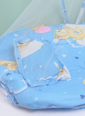 婴幼儿蚊帐 卡通蓝色蒙古包蚊帐免安装儿童防蚊帐柔软垫子三件套