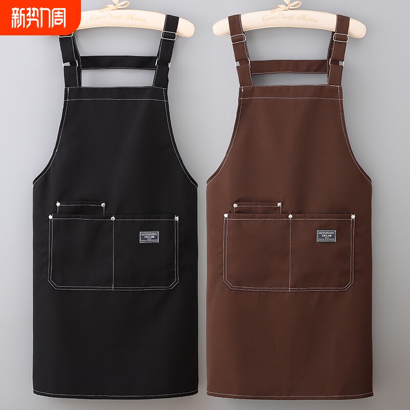 牛仔围裙家用厨房围腰女耐磨上班工作服帆布防水防油黑色可调节