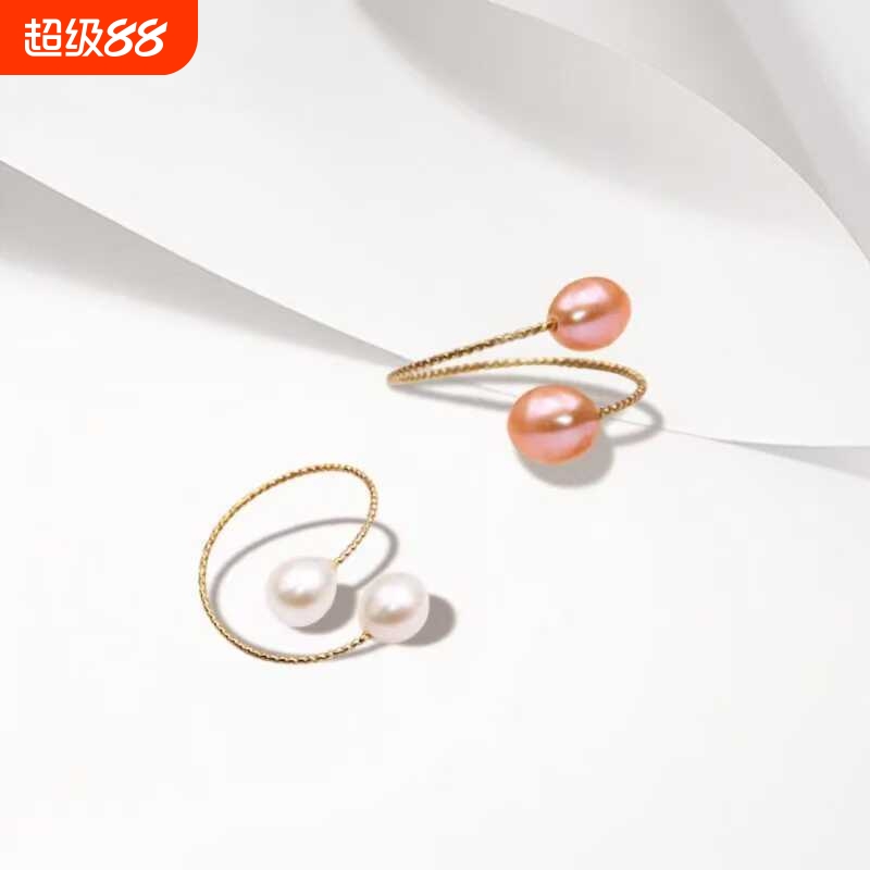 诸暨淡水珍珠小米水滴型弹力双珠戒指简约时尚开口可调节弹力指环