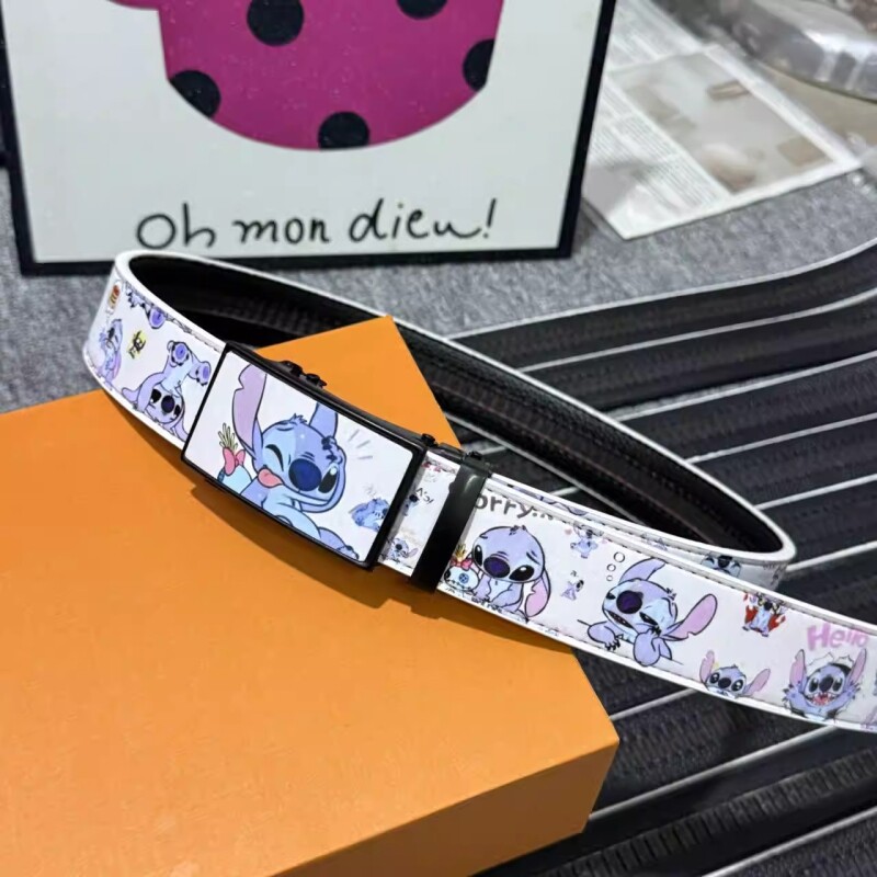 2026新款卡通全卡槽自动扣腰带皮带涂鸦牛皮爆款男学生腰带年轻人