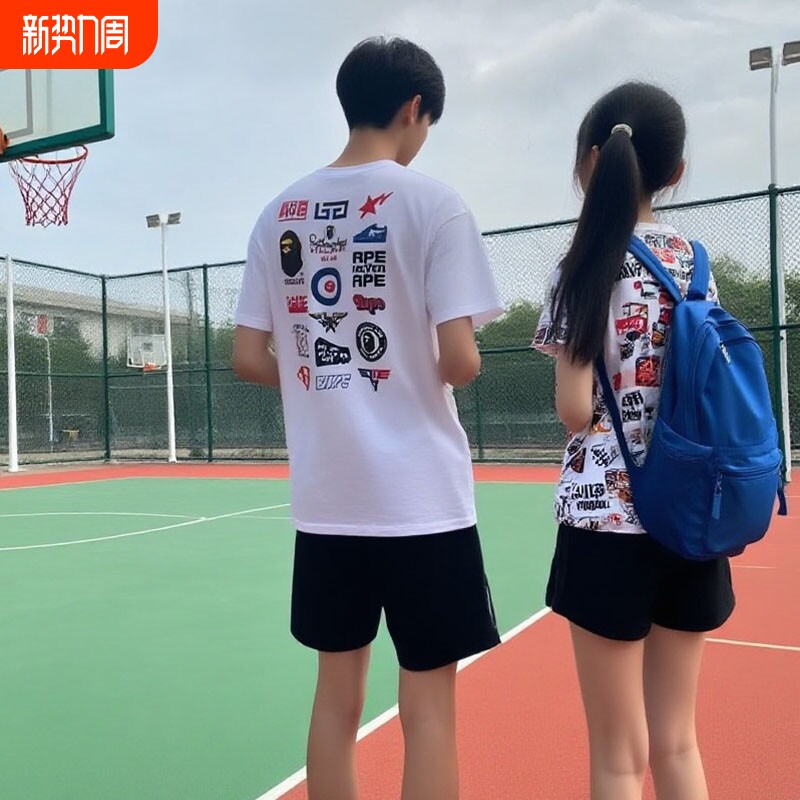 夏季BAPE儿童短袖t恤潮牌男女纯棉宽松猿人头SHARKAPE洋