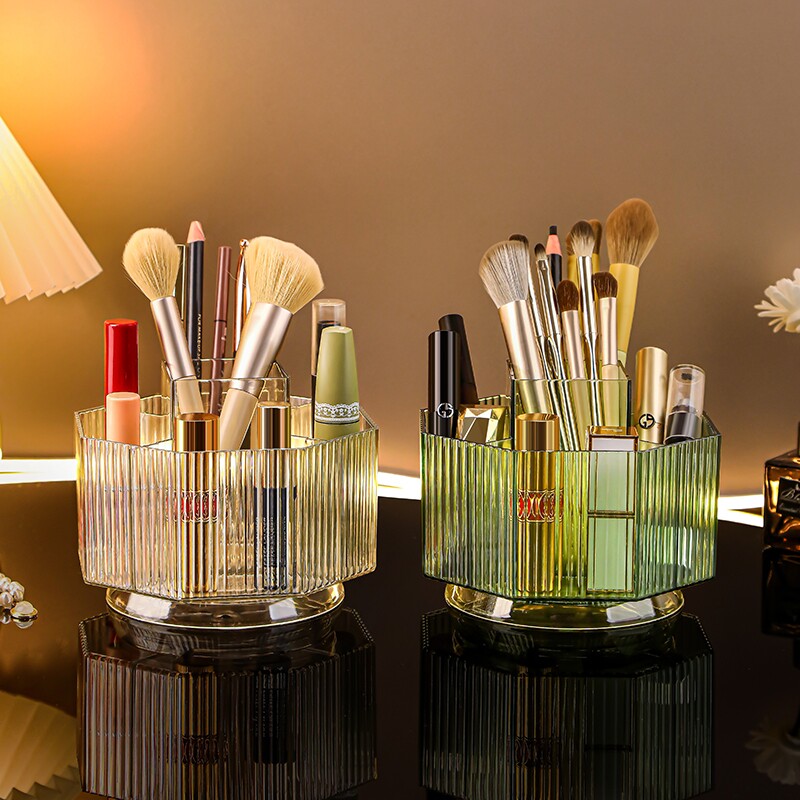 化妆刷收纳筒桌面口红化妆品收纳盒旋转眉笔筒置物架子梳妆台镜柜