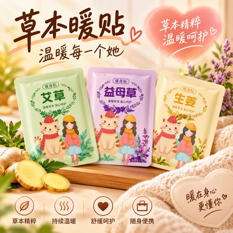 艾草生姜益母草暖宝宝贴女生自发热暖宫驱寒热敷贴随身暖身暖宫贴
