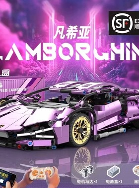 【爆款】兰博基尼粉牛积木车