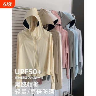 冰丝连帽防晒衣女2025新款夏季薄款防晒服女生款宽松开衫外套黑胶