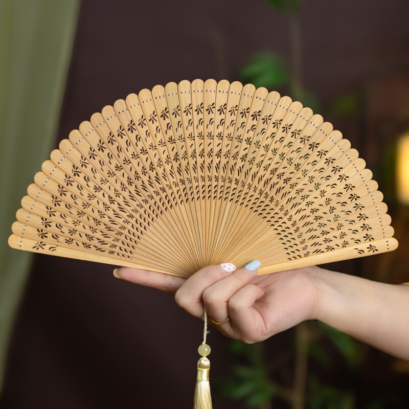 古风扇子折扇便携夏天全竹扇女汉服旗袍新中式专用舞蹈扇镂空新款