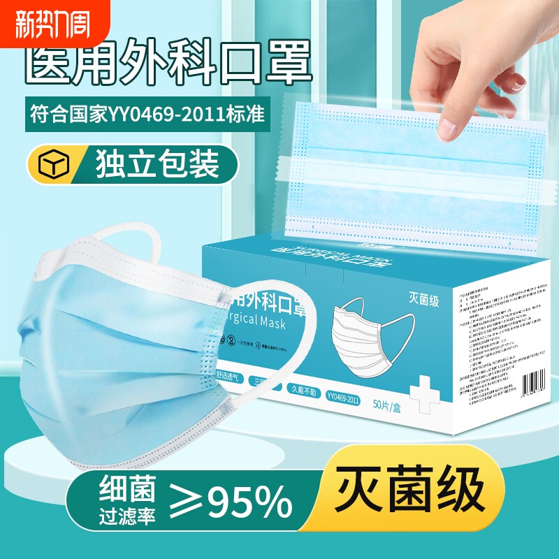 100只医用外科口罩灭菌级一次性医疗官方正品新款成人女单独包装