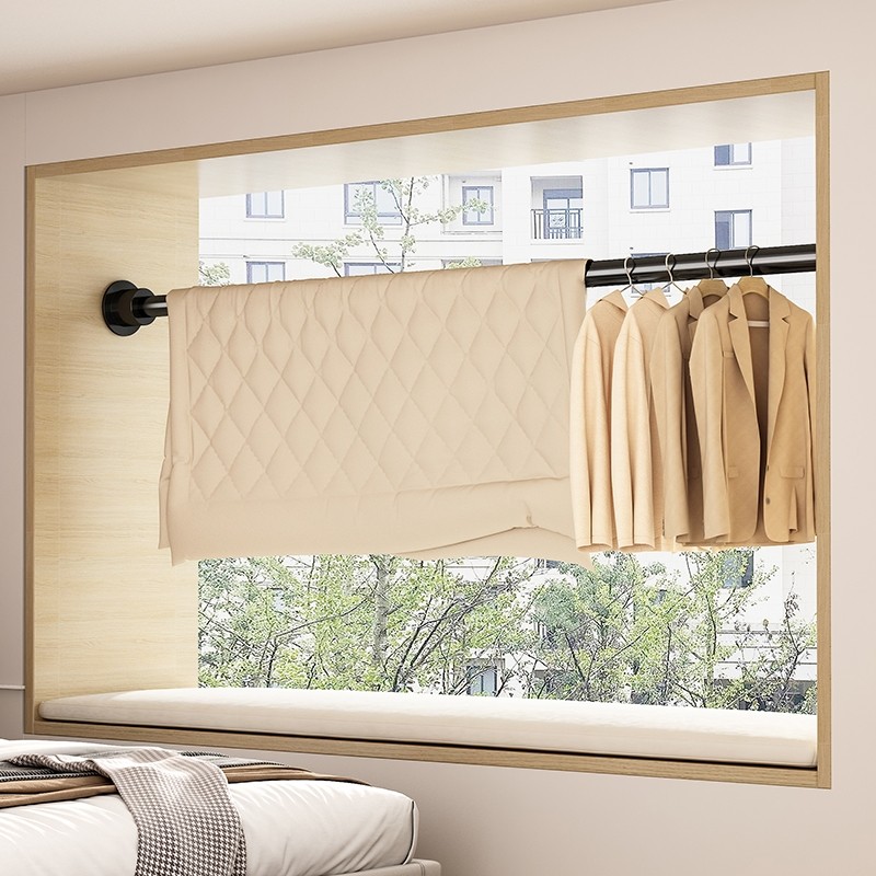 免打孔伸缩杆阳台家用晾衣杆浴帘支撑杆窗帘挂杆免钉衣柜内挂衣杆