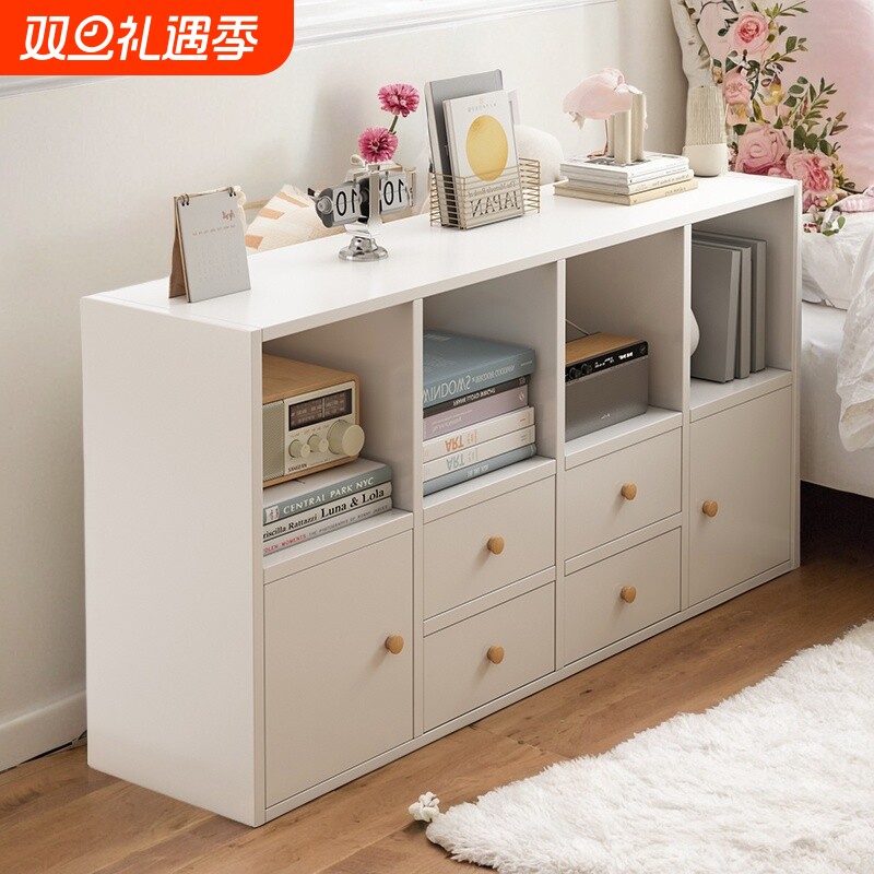 实木书架落地置物架一体靠墙收纳储物柜矮柜子卧室床边柜儿童书柜