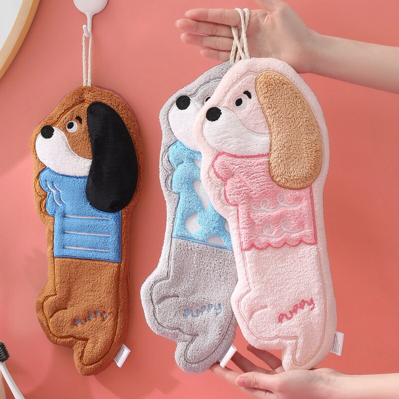 卡通挂式擦手巾珊瑚绒加厚吸水速干抹手巾儿童手帕毛巾伴手礼亲肤