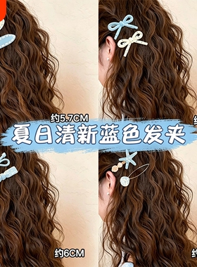 蓝色发夹女孩2026新款高端侧边夹前额刘海一字夹发卡头饰蝴蝶结夏