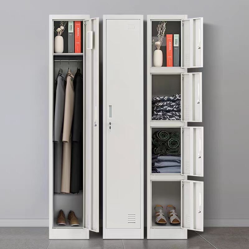 d单门铁皮柜员工宿舍更衣柜客厅书房夹缝柜家用组合书柜储物柜带