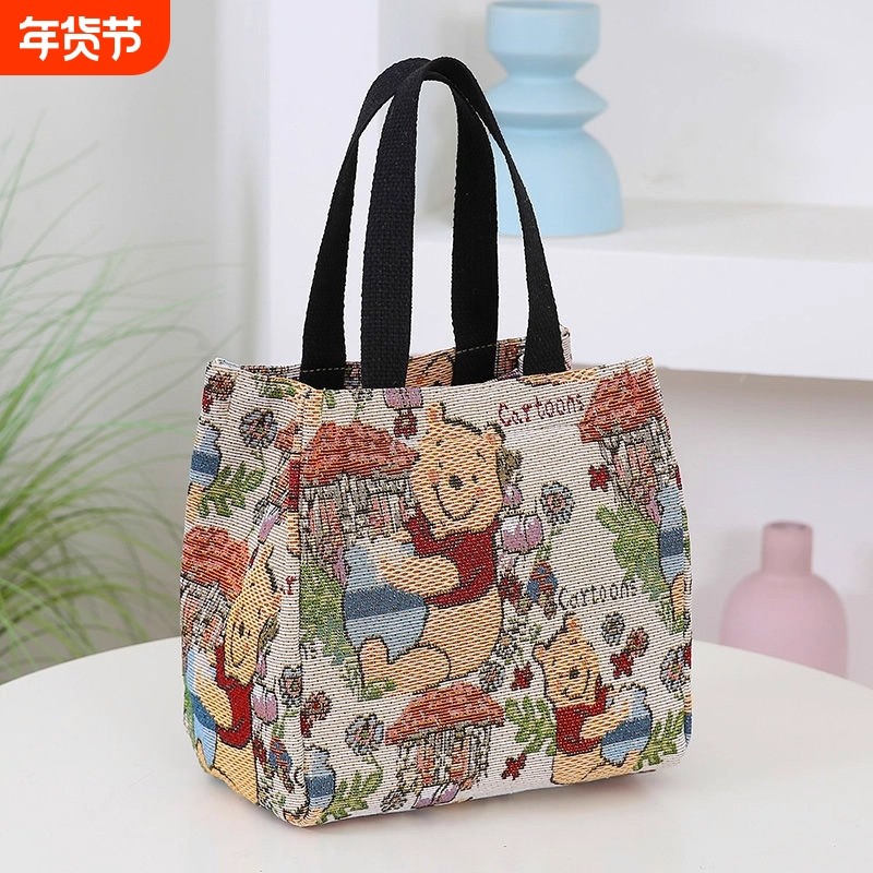加厚卡通帆布包手提耐磨耐脏外出防水大容量饭盒拎包上班手提袋