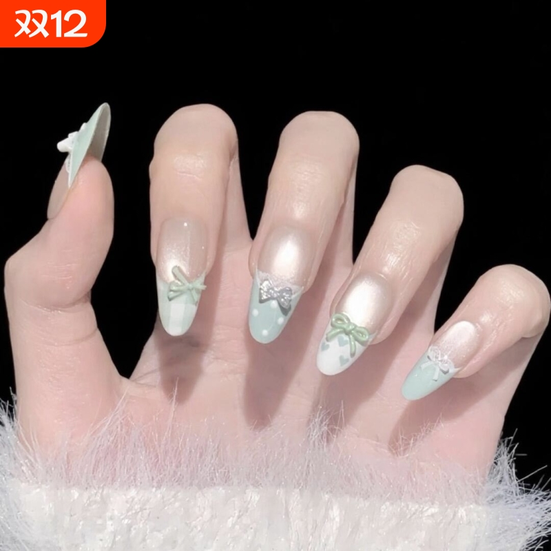 手工蝴蝶款薄荷绿美甲贴片