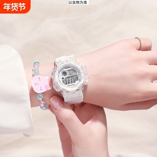 手表女款学生党初高中生白色少女ins高颜值情侣电子表手链夜光