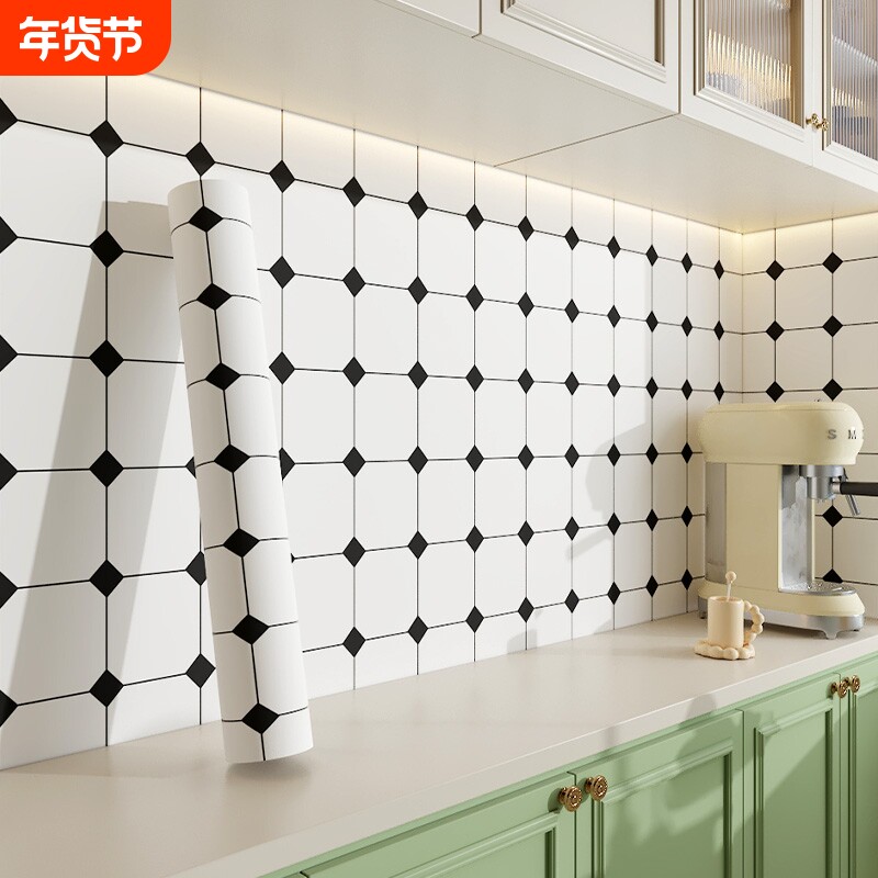 厨房防油贴纸墙面防水自粘灶台仿瓷砖装饰墙贴壁纸卫生间耐磨防滑