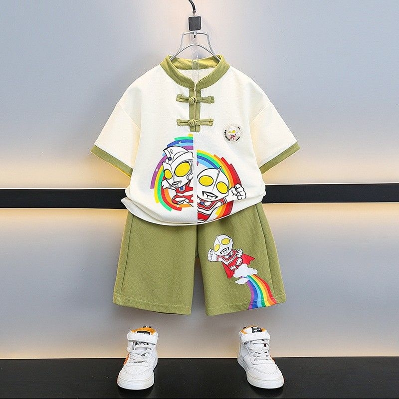 男童夏季汉服薄款国风中式套装2025新款唐装奥特曼儿童衣服两件套