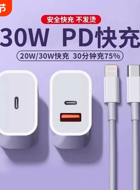 适用苹果充电头充电器PD45W双口iPhone17快充线快充头16/15Promax手机14数据线30瓦二合一13插头12原正品套装