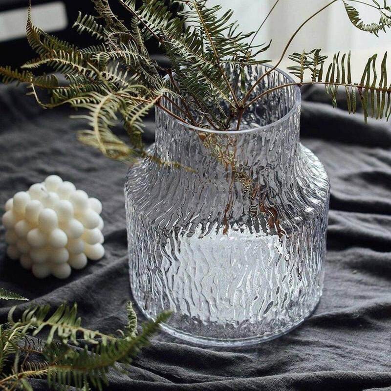 轻奢简约玻璃锤纹冰川花瓶小众北欧高端大口径餐桌样板房装饰摆件