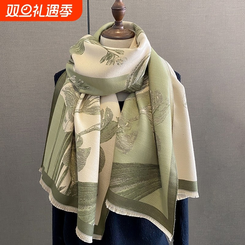 秋冬时尚仿羊绒围巾女冬百搭围脖灰色黑色橙色蓝色绿色红色粉色