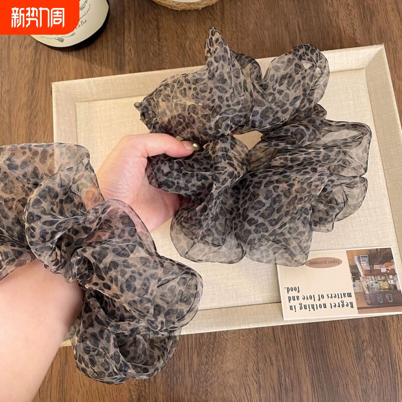 夏日度假风法式网纱印花大肠发圈气质头花扎马尾头绳2025新款发饰