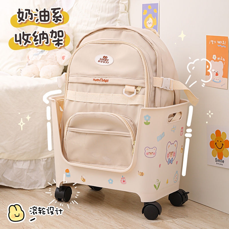 桌下书包置物架滑轮可移动收纳书架多层落地零食小推车收纳架卧室
