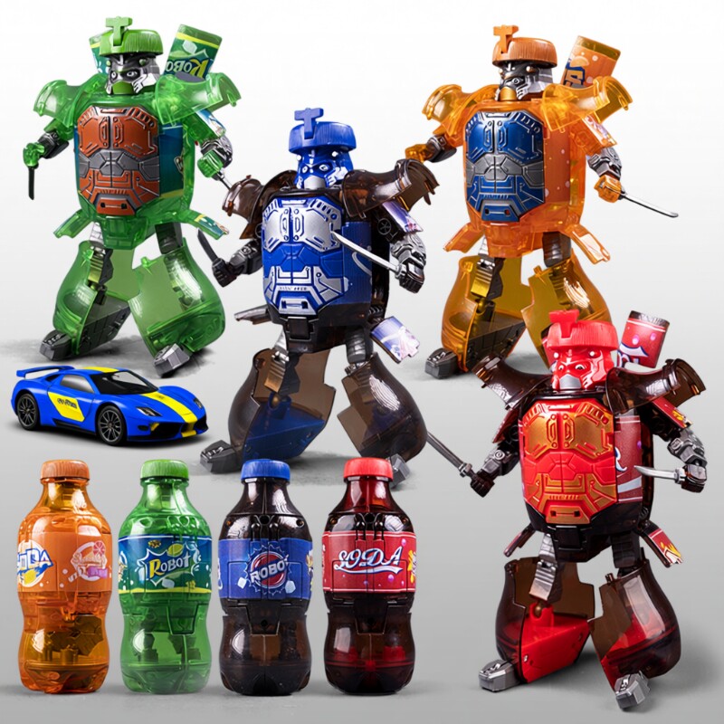 汽水变形机器人易拉罐可乐拼装儿童玩具益智男孩礼物可动雪碧饮料