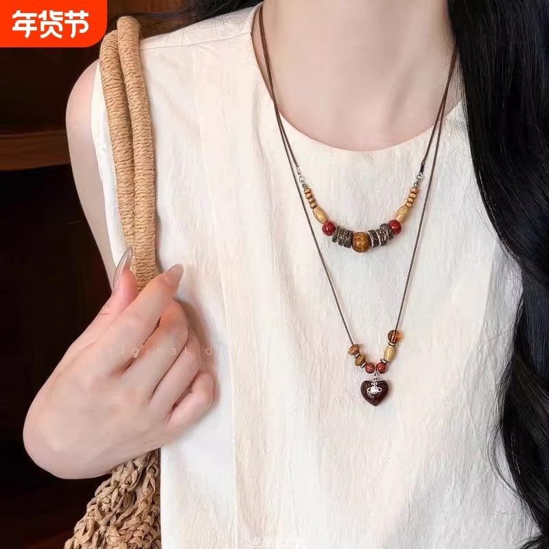 复古木质串珠吊坠项链女小众设计感民族风配饰时尚长款百搭毛衣链,饰品/流行首饰/时尚饰品新,项链,淘宝优惠券,粉丝福利购,淘宝优惠卷
