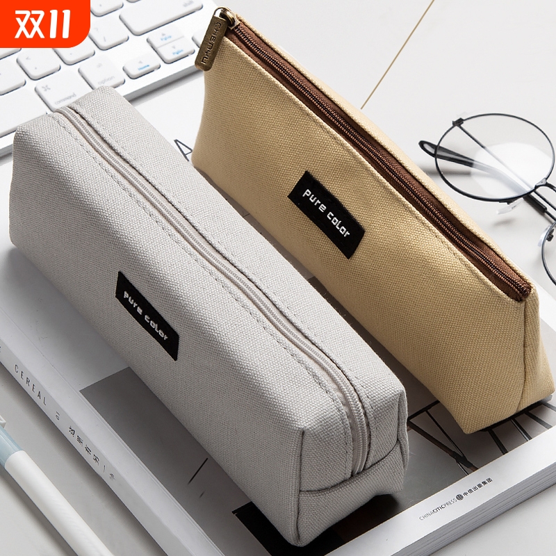 帆布笔袋中学生简约文具盒铅笔盒男可爱笔盒女ins日系文艺铅笔袋大容量小巧开学方形