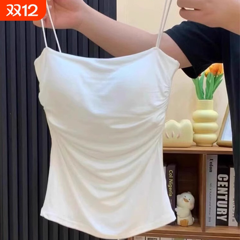纯欲白色吊带美背文胸一体背心女