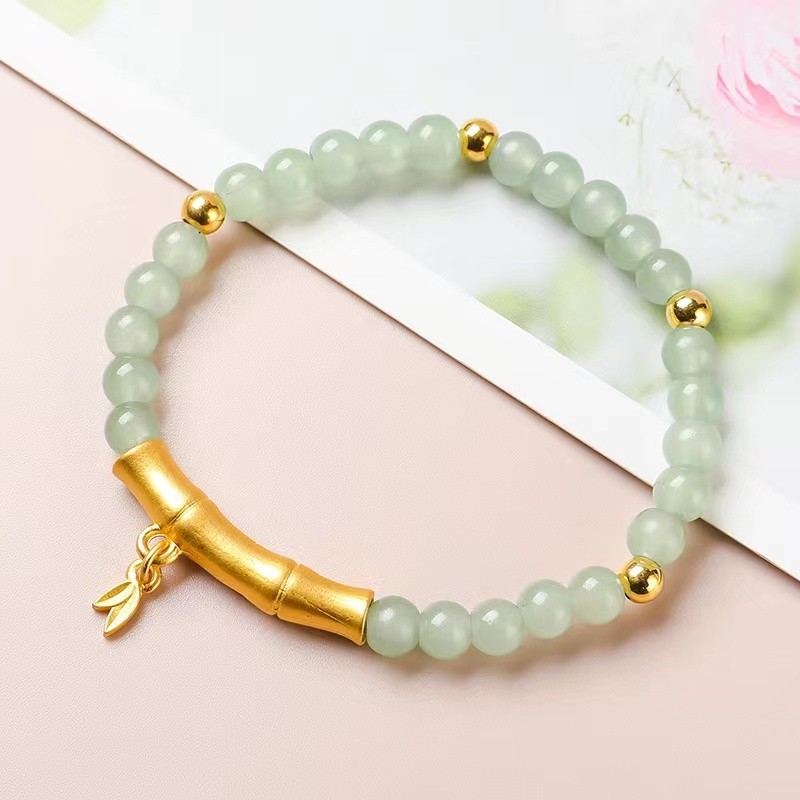 新中式步步高升竹节弯节节高升竹叶绿茵手链情侣手链女儿童礼品