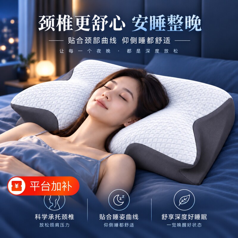 枕头记忆棉枕护颈椎助眠慢回弹蝶形枕男女护脊枕深睡护颈枕可拆洗