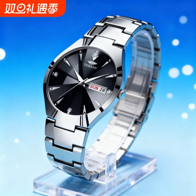 手表男款机械风全自动防水高级感全自动男表数字双日历防水腕表男