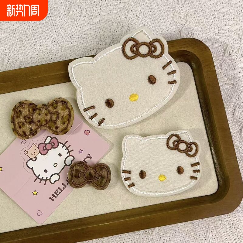 Kitty植绒豹纹刘海贴魔术发卡(蝴蝶结可拆卸) 甜美整理碎发帖
