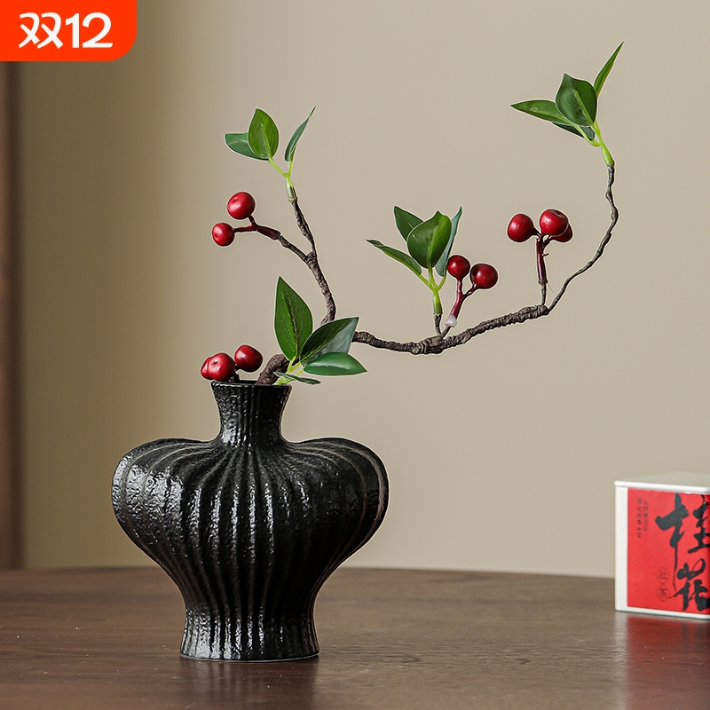 侘寂风陶瓷花瓶家居桌面摆件电视柜仿真花干花鲜花玄关轻奢装饰品