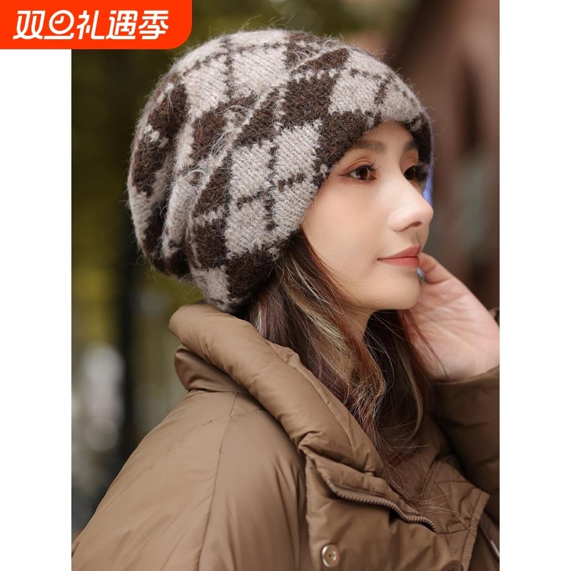 帽子女款冬季保暖毛线帽2025新款时尚针织帽堆堆帽独特紫色红色