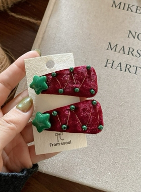 少女节日派对可爱蝴蝶结圣诞树BB夹儿童新年树发夹女童圣诞节头饰