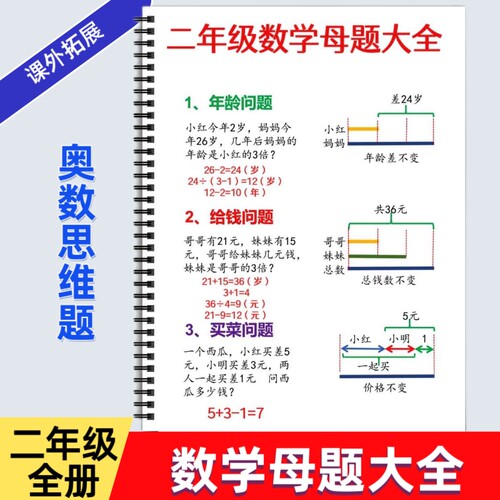 小学一二三年级上册数学母题大全小学生应用题专项强化训练人教版小学数学思维方法精选奥数举一反三拓展题数学练习题逻辑书
