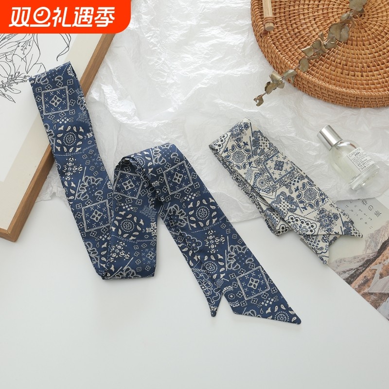 约1.35米装饰发带腰果花蝴蝶结飘带细窄长条腰带丝巾日系白色秋冬