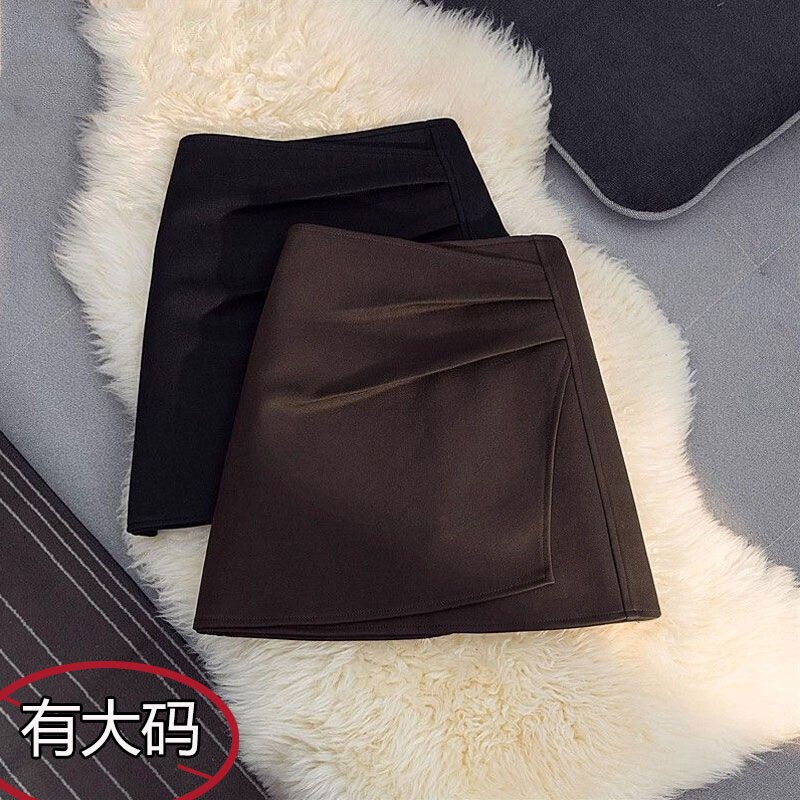 韩系设计感小众不规则毛呢半身裙女早春季大码高腰遮胯显瘦包臀裙