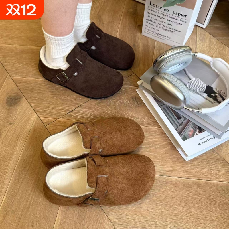 全包勃肯鞋女加绒一脚蹬保暖女鞋