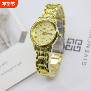 2025新款全自动女士手表夜光防水双日历钢带非机械表大表盘石英