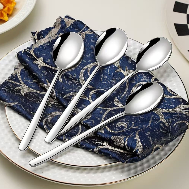 316不锈钢勺子304长柄西餐叉子圆头食堂喝汤吃饭勺调羹汤勺家用