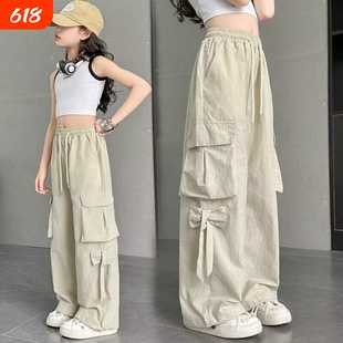 女童工装裤夏季薄款2026新款儿童夏天防蚊裤子大童爵士舞阔腿裤潮
