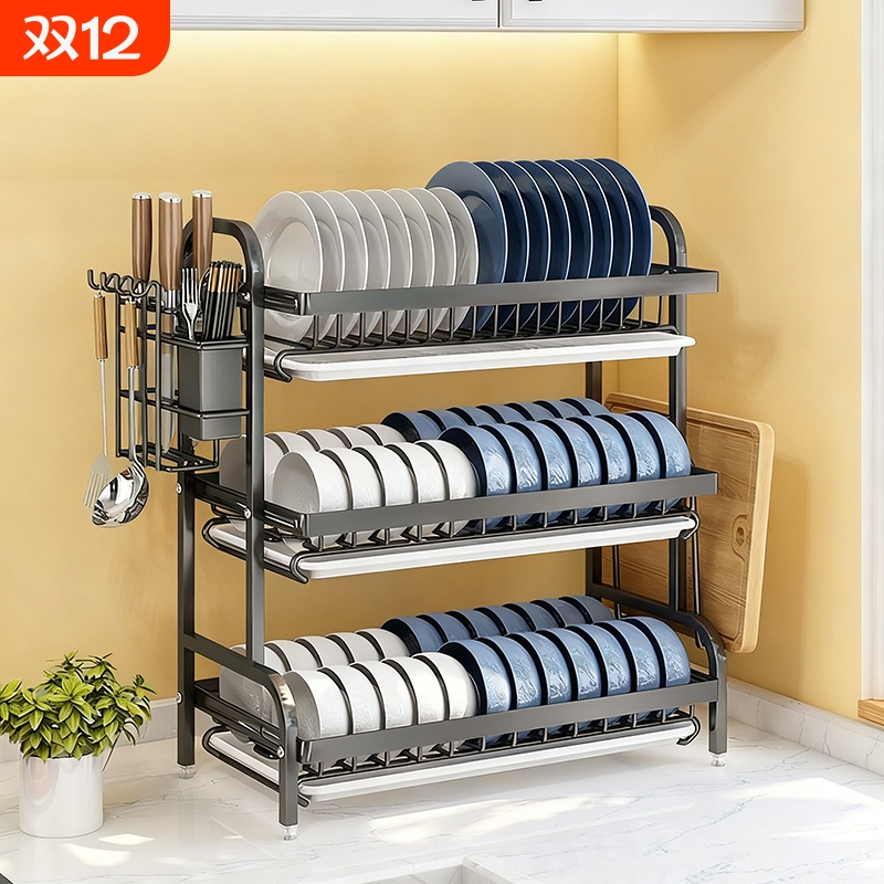 厨房置物架碗碟碗盘收纳架沥水架家用多功能放碗架碗筷收纳盒碗柜