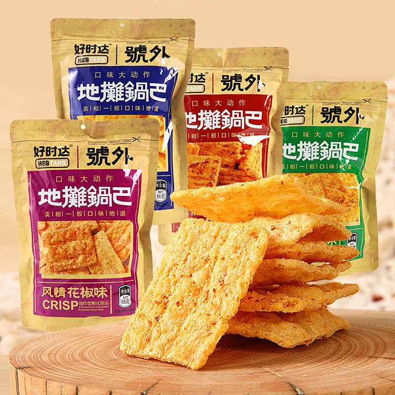 好时达地摊锅巴108g香浓玉米味高辣味手工粗粮脆片花椒味锅巴零食