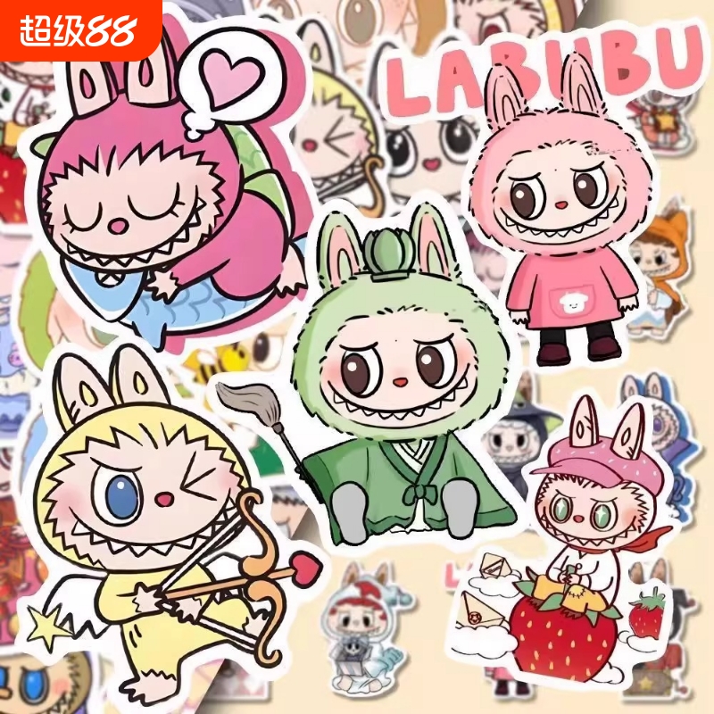 160张labubu二次元防水贴纸创意可爱拉布布周边diy手账本贴画卡通装饰小图案diy手机壳换装表情